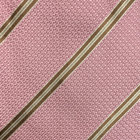 BRIONI Pink Gold Diagonal Stripe Silk Tie