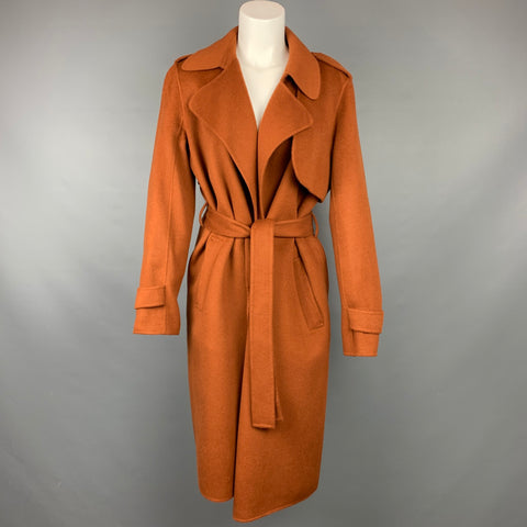 THEORY Size M Rust Wool / Cashmere Shawl Collar Belted Coat