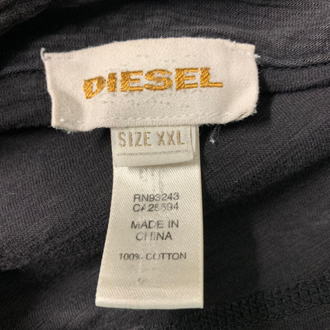 DIESEL Size XXL Black Textured Cotton Buttoned Polo