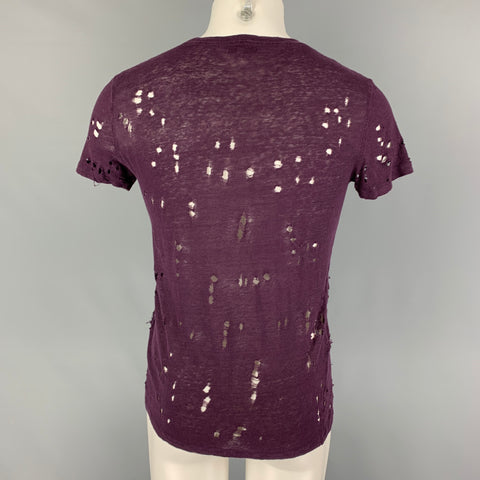 IRO Size XS Purple Distressed Linen Crew-Neck Clay T-shirt