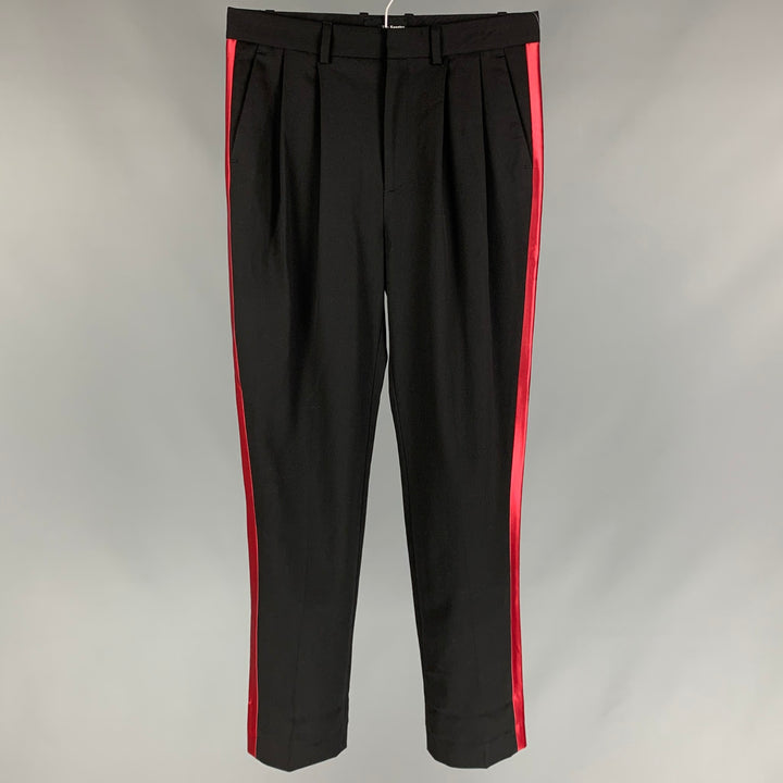 THE KOOPLES Size 31 Black & Red Wool Tuxedo Dress Pants