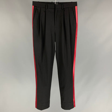 THE KOOPLES Talla 31 Pantalón de vestir de esmoquin de lana negro y rojo