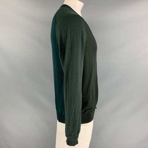 MAISON MARTIN MARGIELA Size XL Olive Green Color Block Wool Button Down Cardigan
