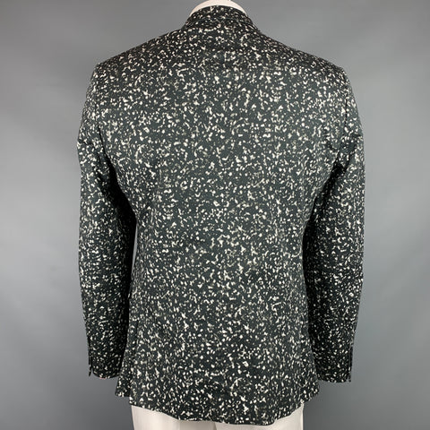 CALVIN KLEIN COLLECTION Size 44 Black & White Print Cotton Blend Sport Coat