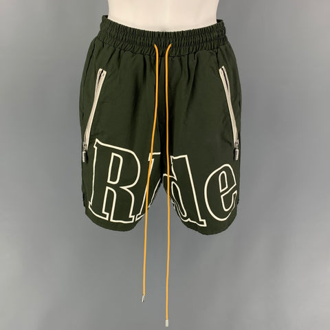 RHUDE Taille XS Vert Foncé Blanc Nylon Logo Cordon Short