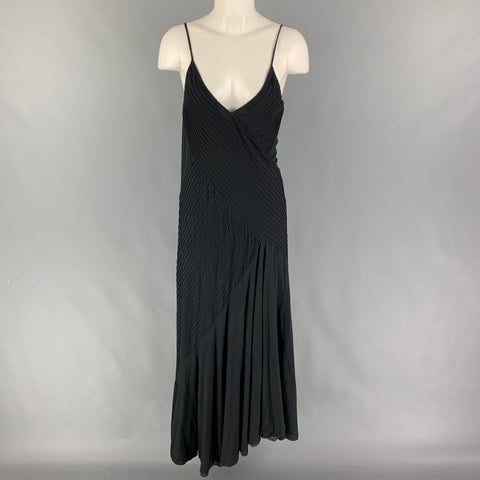 RALPH LAUREN Size M Black Cotton Nylon Pleated Spaghetti Straps Long Dress