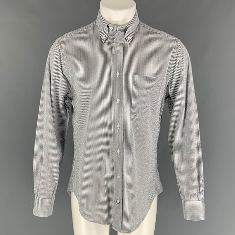 GITMAN BROS Size M Blue White Stripe Seersucker Cotton Long Sleeve Shirt