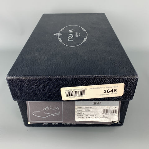 PRADA Size 9.5 Black Patent Leather  Lace Up Dress Shoes