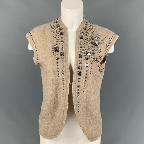 PORTS 1961 Size S Tan Mohair Blend Rhinestones Vest