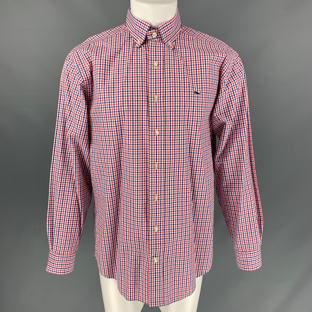 VINEYARD VINES Size M Red, White &  Blue Checkered Cotton Long Sleeve Shirt