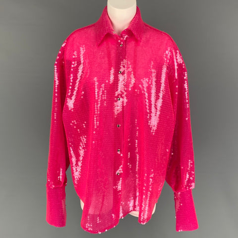 DAVID KOMA Size 2 Fuchsia Polyester Sequined Oversized Blouse