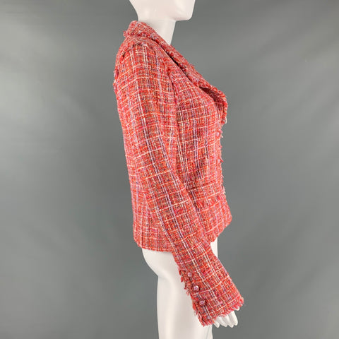 CHANEL P23159V13825 Size 4 Red White Cotton Blend Single breasted Jacket