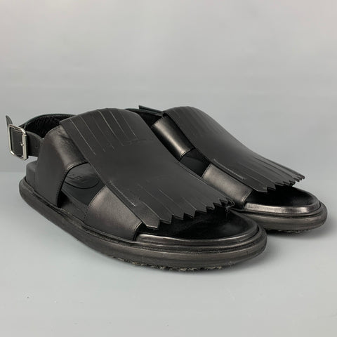 MARNI Size 11 Black Leather Eyelash Sandals