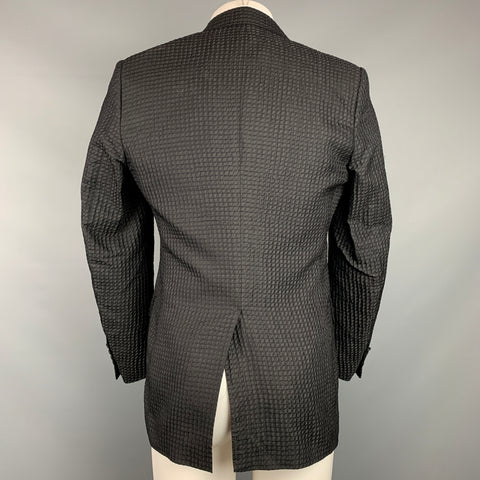 LANVIN Size 38 Regular Black Textured Silk / Polyester Peak Lapel Sport Coat