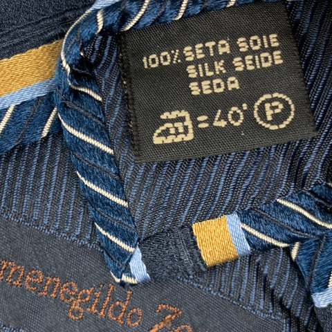 ERMENEGILDO ZEGNA Navy Yellow Stripe Silk Tie