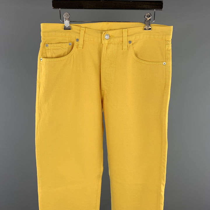 LEVI'S Taille 34 Pantalon décontracté en coton uni jaune avec braguette boutonnée
