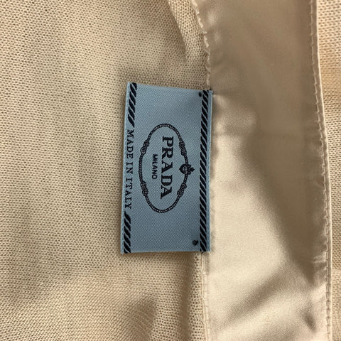 PRADA Talla 8 Cárdigan con botones a presión y parches de codo de seda y lana de punto color crema