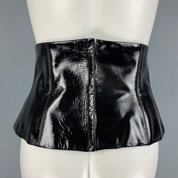 CHANEL FW 01 Size 8 Black Patent Leather Silk Belt
