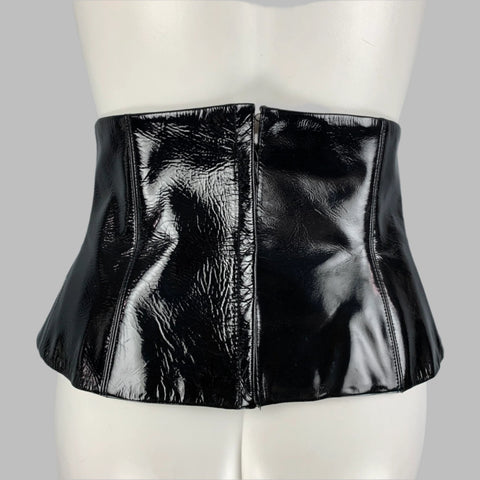 CHANEL FW 01 Size 8 Black Patent Leather Silk Belt