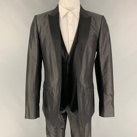 DOLCE & GABBANA Martini Size 40 Regular Black White Dots Silk Polyester 3 Piece Tuxedo Suit