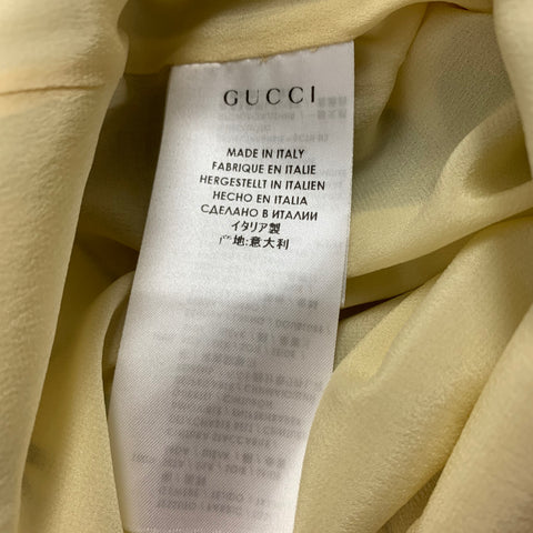 GUCCI 2015 Resort Flora by Kris Knight Size 6 Yellow Green Silk Long Sleeve Dress