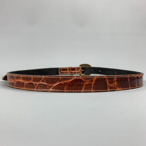 JOAN&DAVID Size M Embossed Brown Leather Skinny Belt