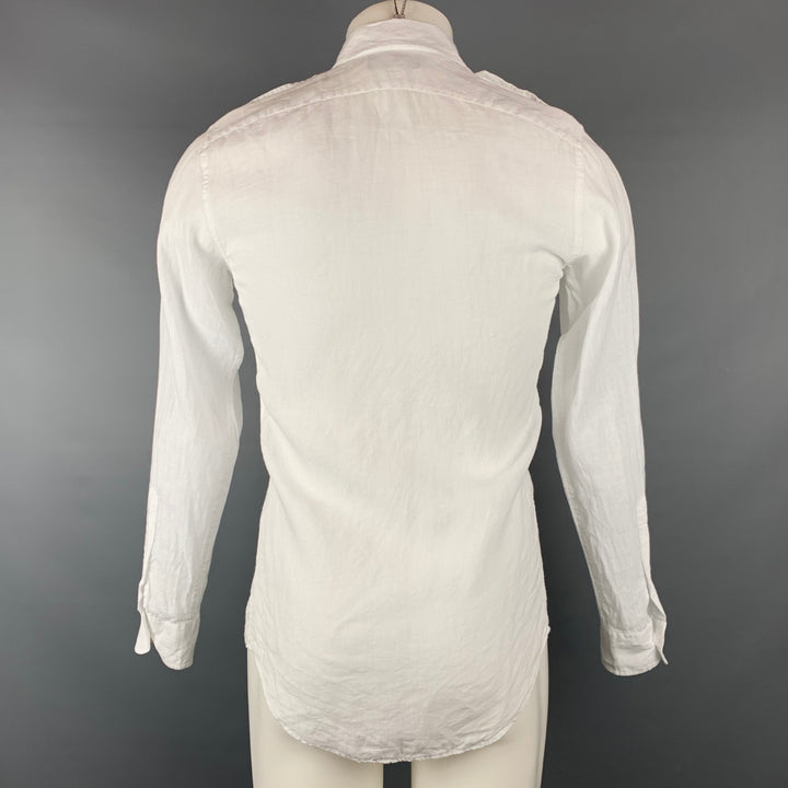 RALPH LAUREN Black Label  Size S White Linen Epaulettes Long Sleeve Shirt
