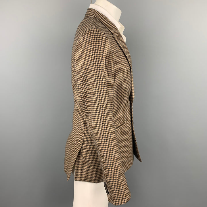 PAUL SMITH Soho Fit Size 38 Regular Brown Houndstooth Camel Hair / Wool Double Breasted Sport Coat