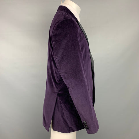 BOGLIOLI Size 42 Regular Purple & Black Velvet Cotton Sport Coat