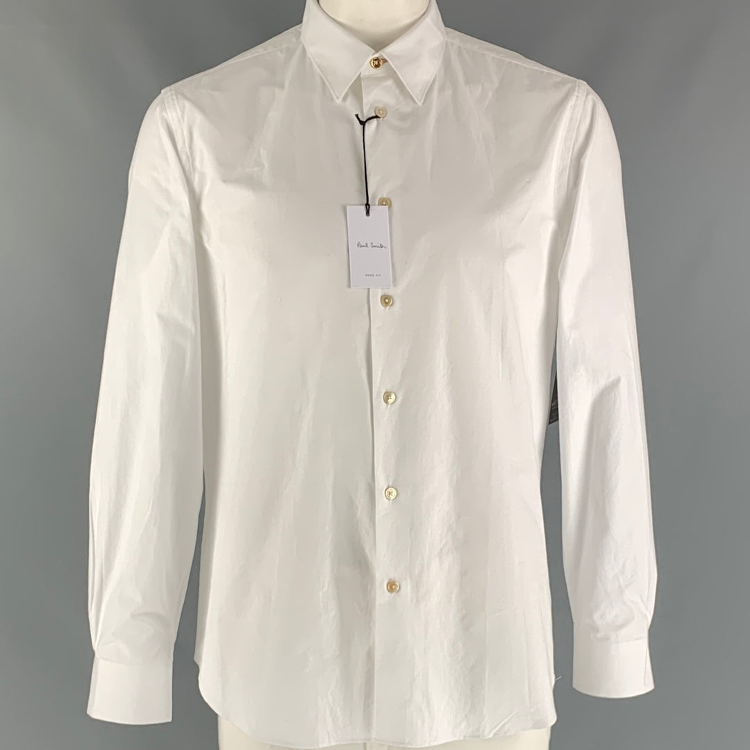 PAUL SMITH Size XL White Solid Cotton Button Up Long Sleeve Shirt