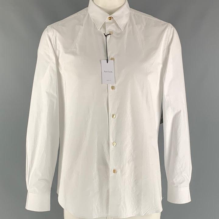 PAUL SMITH Size XL White Solid Cotton Button Up Long Sleeve Shirt