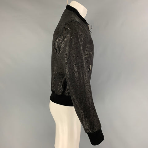 NEIL BARRETT Taille L Veste bomber en cuir vieilli noir