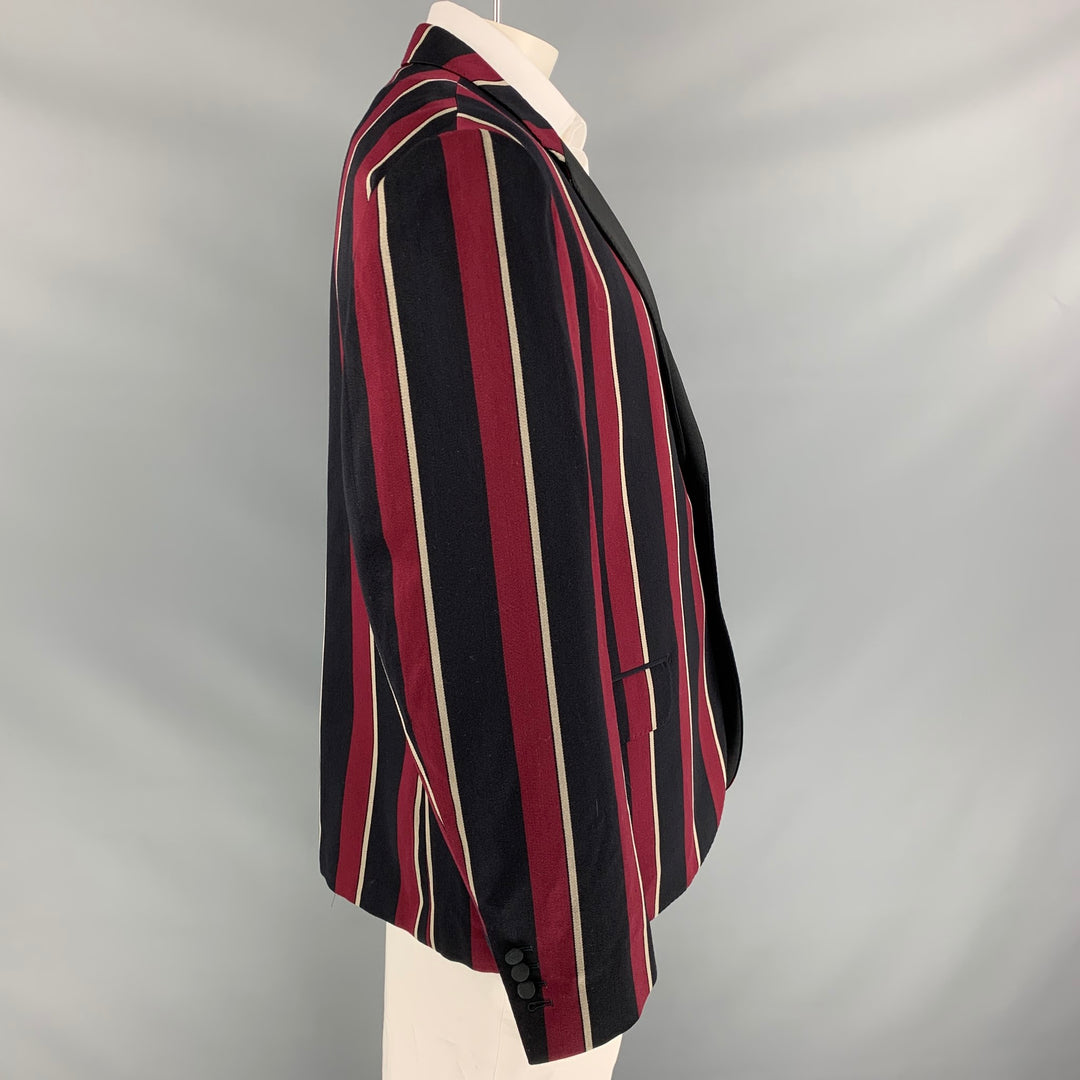 KENT CURWEN Size 48 Black & Burgundy Vertical Stripe Notch Lapel Sport Coat