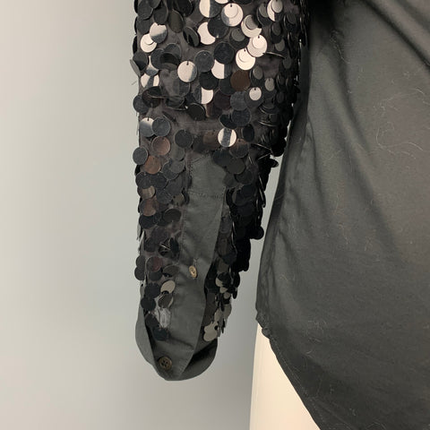 DRIES VAN NOTEN Size 6 Black Cotton / Silk Sequined Sleeves Blouse