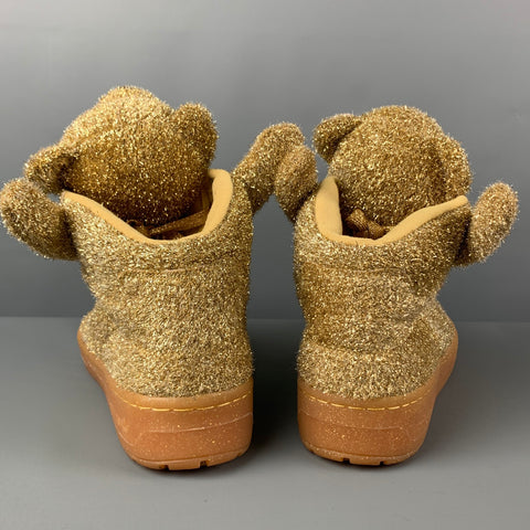 JEREMY SCOTT x ADIDAS Size 11 Tinsel Gold Metallic High Top Bear Sneakers