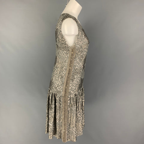 DRIES VAN NOTEN Size 8 Silver Silk Sequined Shift Dress
