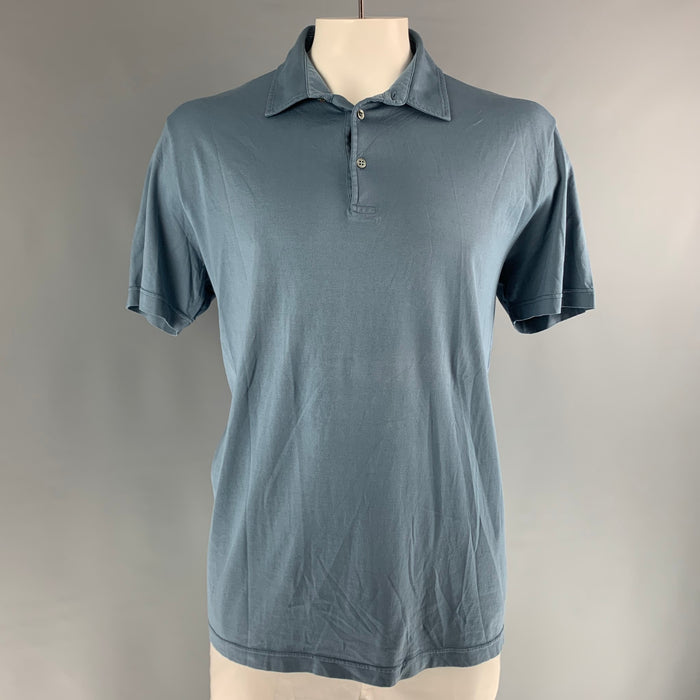 LORO PIANA Size XXXL Blue Cotton Short Sleeve Polo