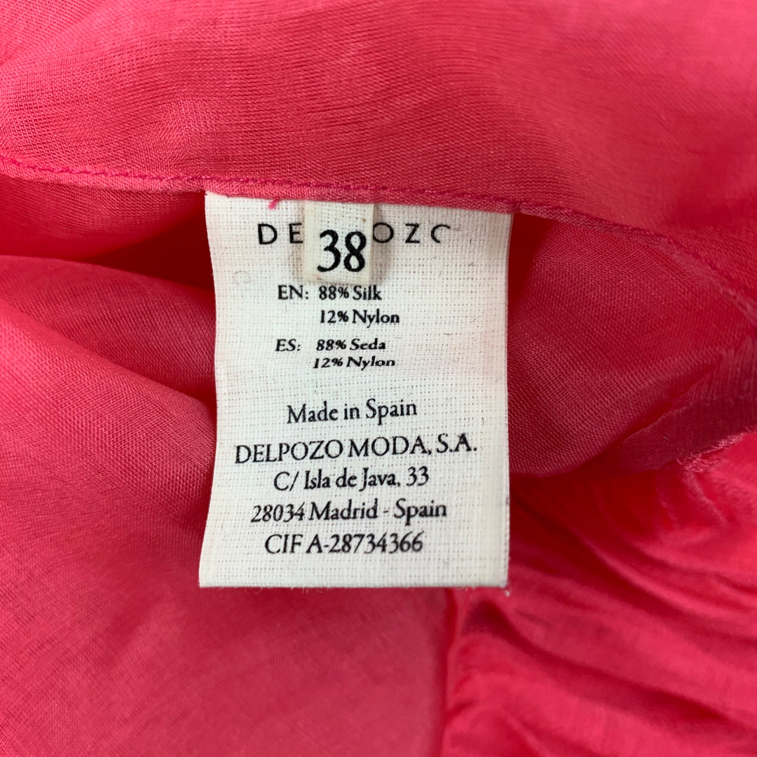 DELPOZO Size 6 Pink Silk Nylon Pleated Sleeveless Dress Top