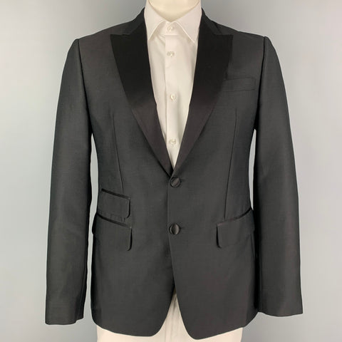 DSQUARED2 Size 42 Black Nailhead Mohair Blend Peak Lapel Sport Coat