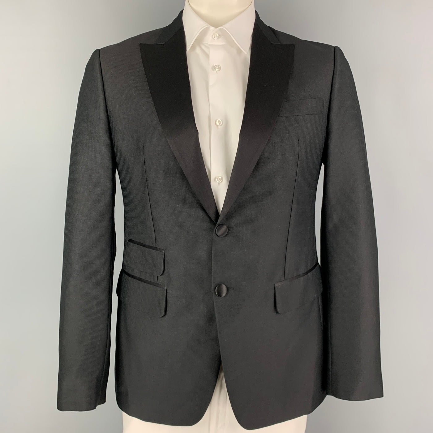 DSQUARED2 Size 42 Black Nailhead Mohair Blend Peak Lapel Sport