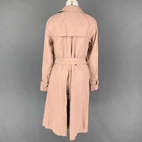 MARC JACOBS Size 2 Pink Linen Blend Wrinkled Belted Trench Coat