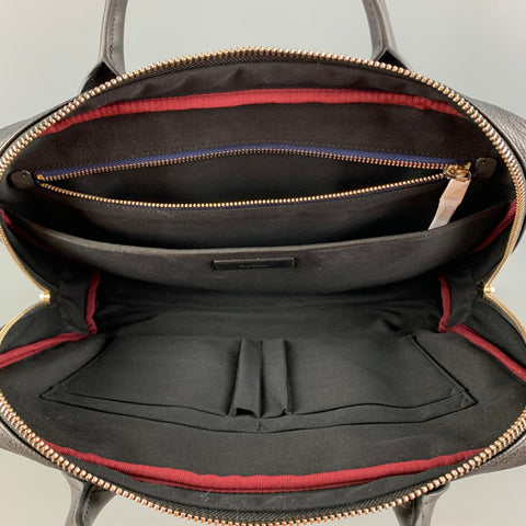 PAUL SMITH Black Pebble Grain Stripe Trim Leather Briefcase Bag