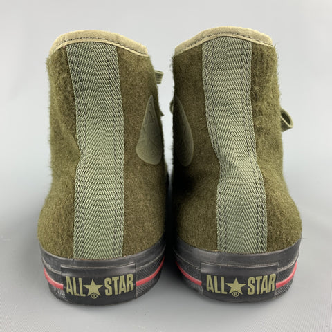 CONVERSE Size 10.5 Olive Textured Wool High Top Sneakers