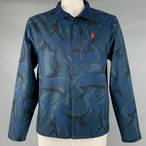RALPH LAUREN Taille XL Veste Bleu Marine Camo Polyester Elastane