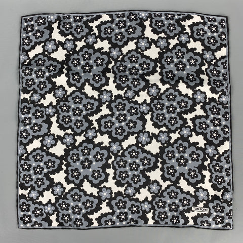 TOM FORD Black & Grey Print Silk Pocket Square