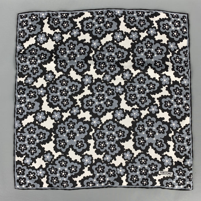 TOM FORD Black & Grey Print Silk Pocket Square