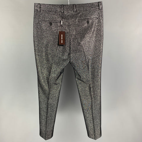 MICHAEL KORS Size 32 Black Silver Metallic Wool Lurex Zip Fly Dress Pants