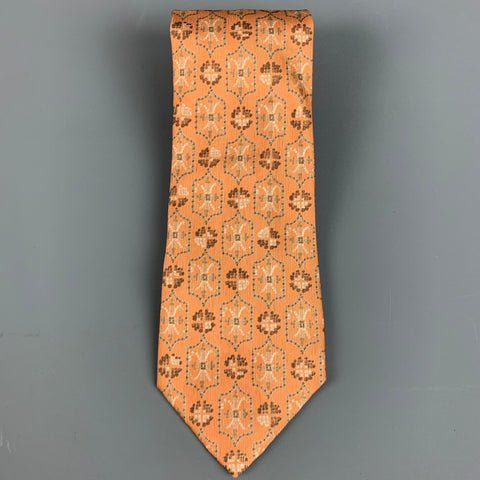 ERMENEGILDO ZEGNA Orange Beige Abstract Silk Tie