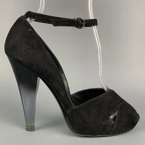 CASADEI Size 6.5 Black Suede Ombre Peep Toe Pumps