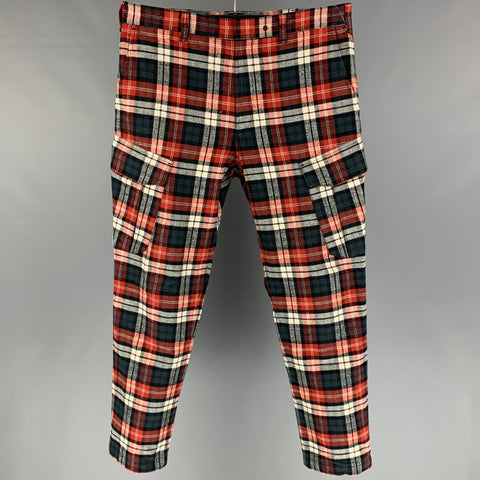 RAG &amp; BONE Taille 34 Pantalon décontracté en coton à carreaux rouge et noir avec braguette zippée